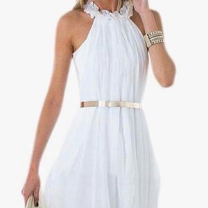 Elegant White Dress with Gold Chain Accents